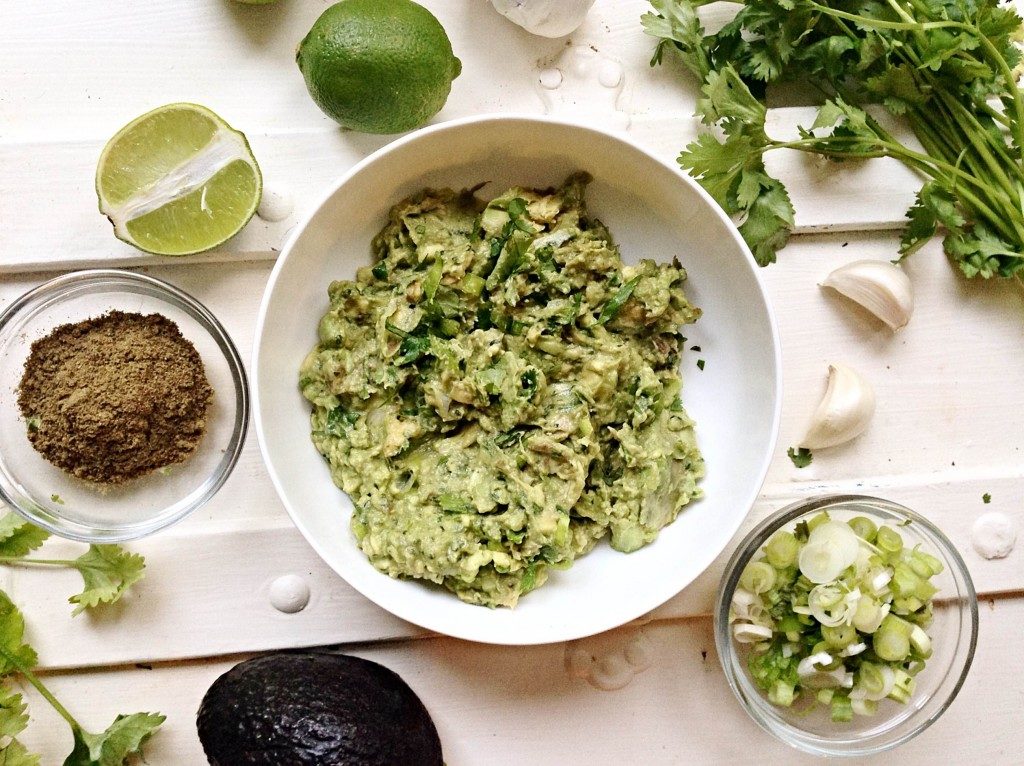 guacamole with lime, cilantro, and spices