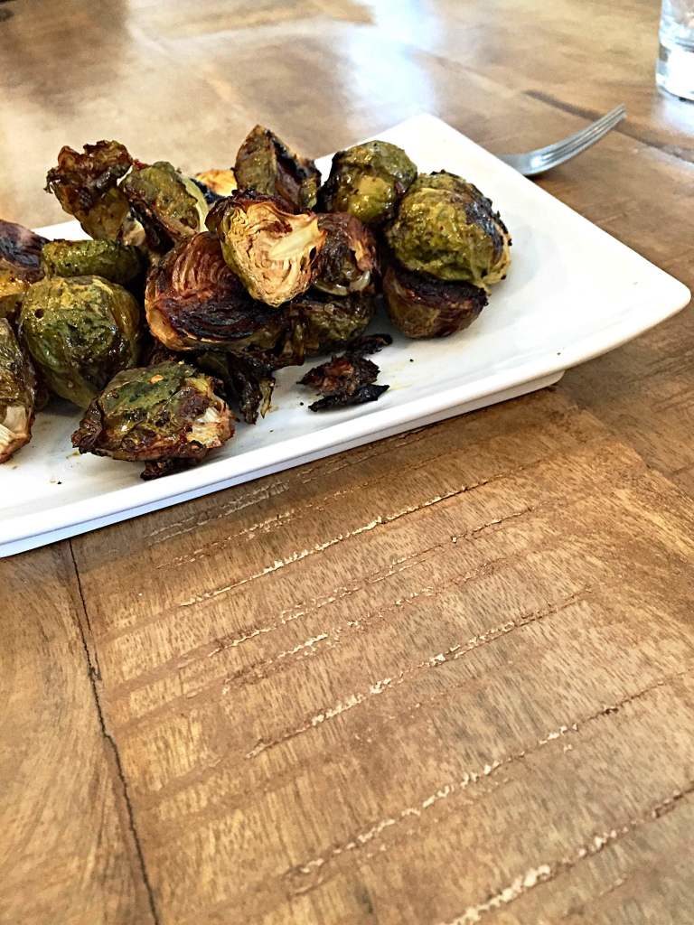 sweet n’ spicy Brussels sprouts on plate