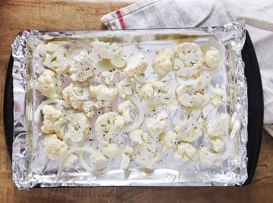 cauliflower on baking sheet